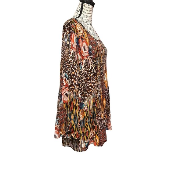 Ninety Autumn Animal Print & Floral Pullover Tunic Top Plus 3X Whimsical Fairy - Picture 2 of 9